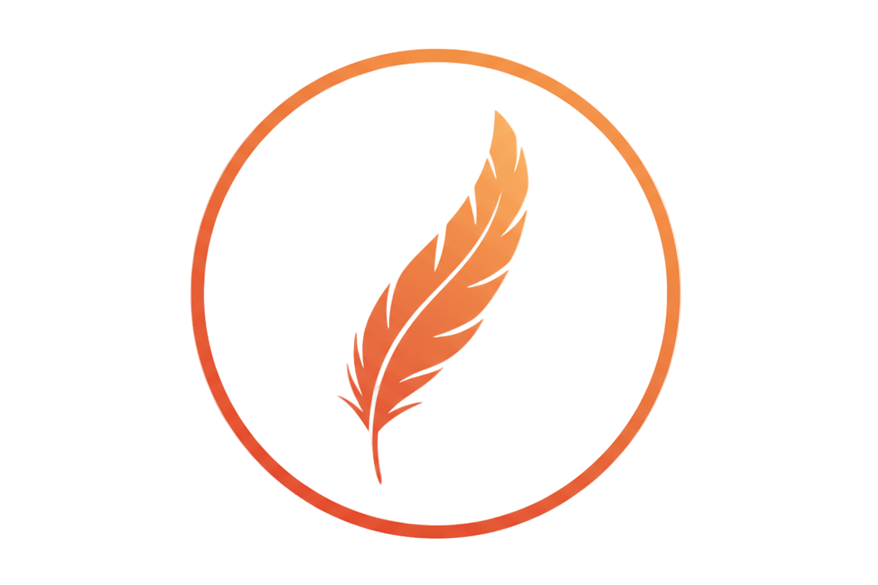 make an orange icon with a an orange cirle around with a feather to symbolise lighness