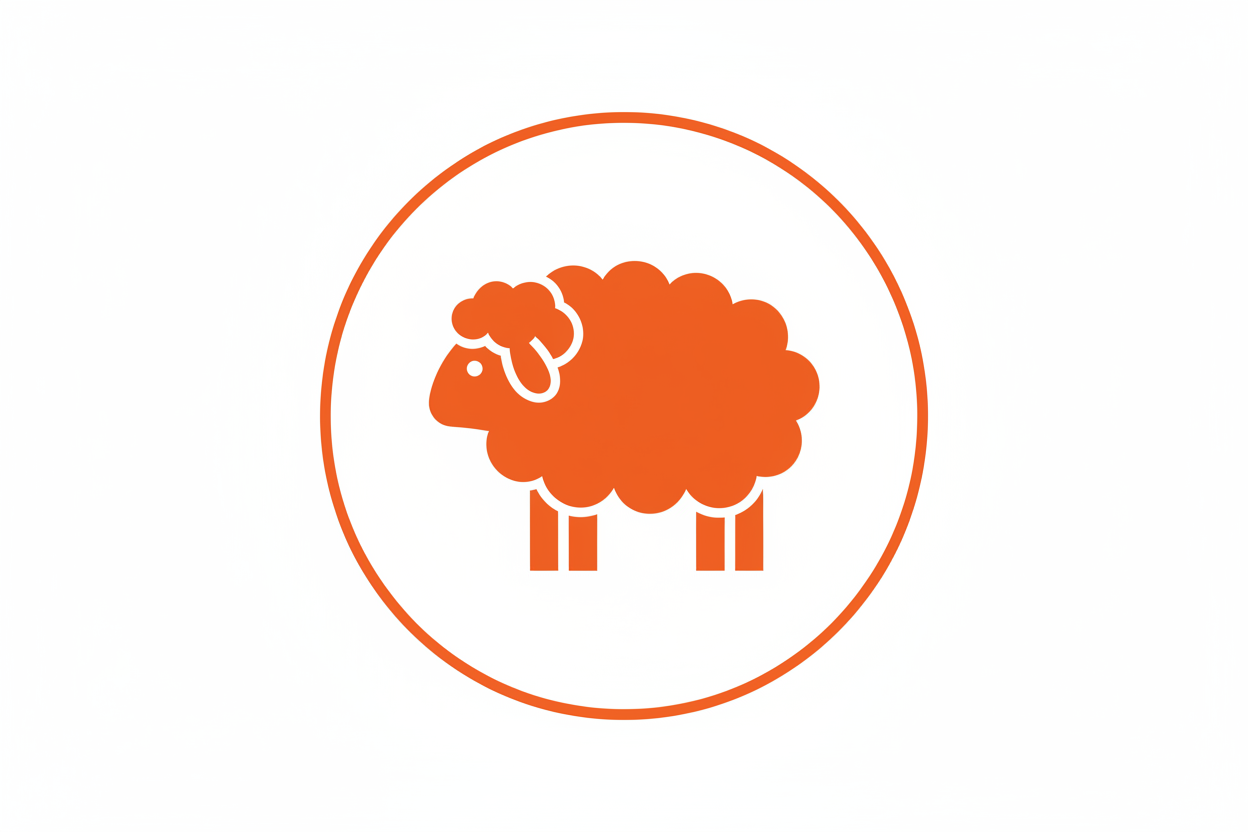 no a stylised sheep inside, also orange, not a drawn. more a 2D profile symbol